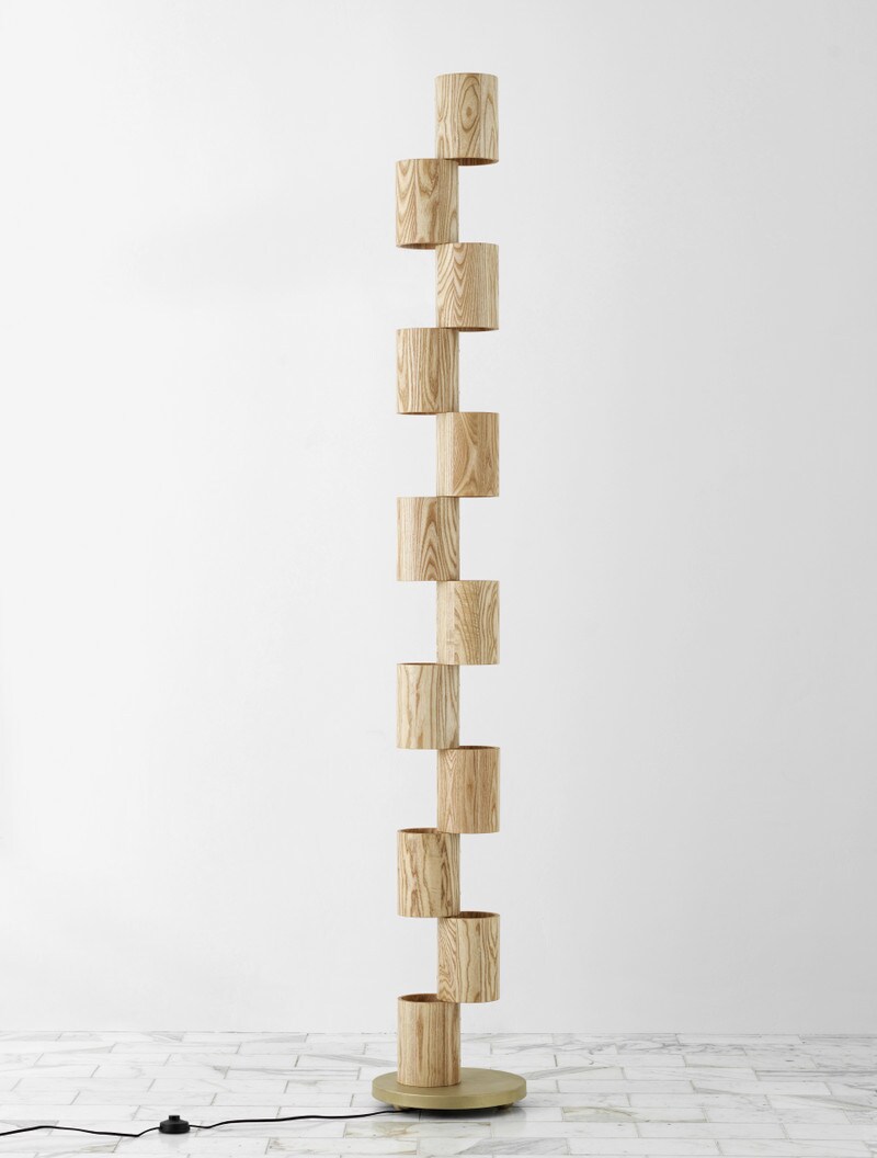 Wood Totem shown in Stonewashed Brass, American Ash